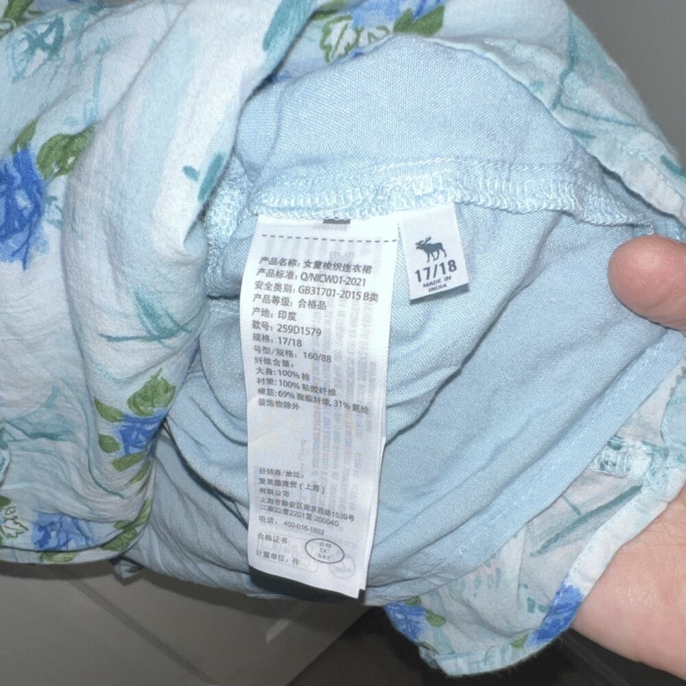Abercrombie Kids Girls Blue Green Floral Smocked A-Line Dress 17/18 Square Neck - Picture 3 of 7